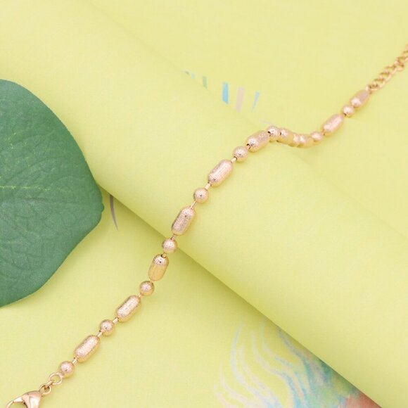 "Rose Gold Textured Bead Bracelet with Adjustable Chain, XPBL1156 - Picture 3 of 12